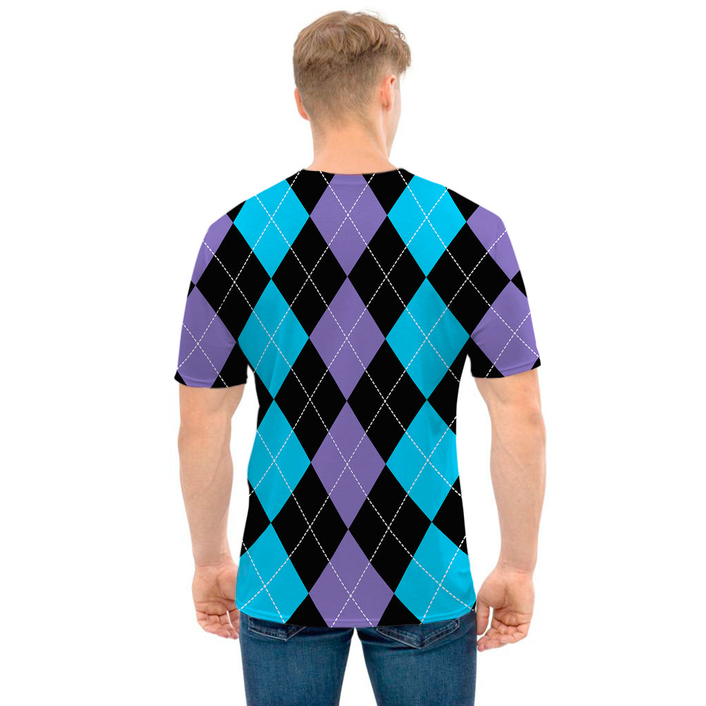 Purple Black And Blue Argyle Print Men's T-Shirt