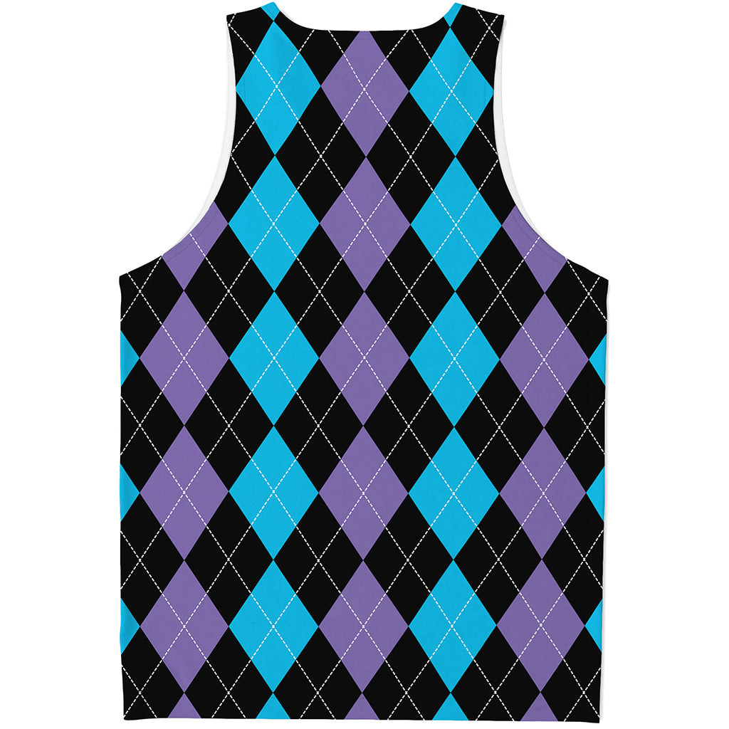 Purple Black And Blue Argyle Print Men's Tank Top
