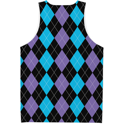 Purple Black And Blue Argyle Print Men's Tank Top