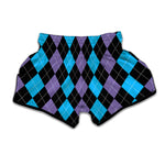Purple Black And Blue Argyle Print Muay Thai Boxing Shorts