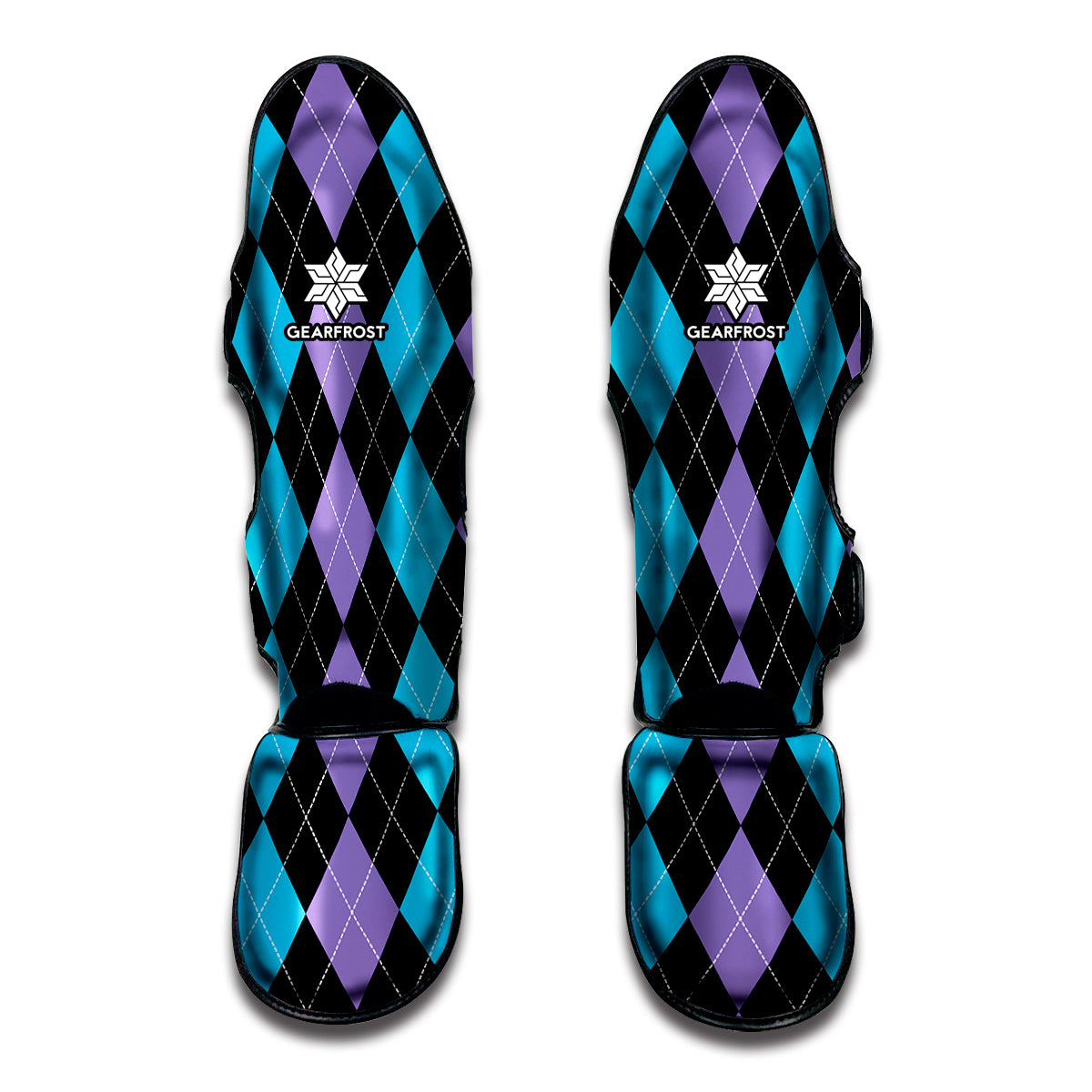 Purple Black And Blue Argyle Print Muay Thai Shin Guard