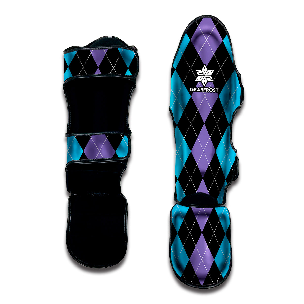 Purple Black And Blue Argyle Print Muay Thai Shin Guard