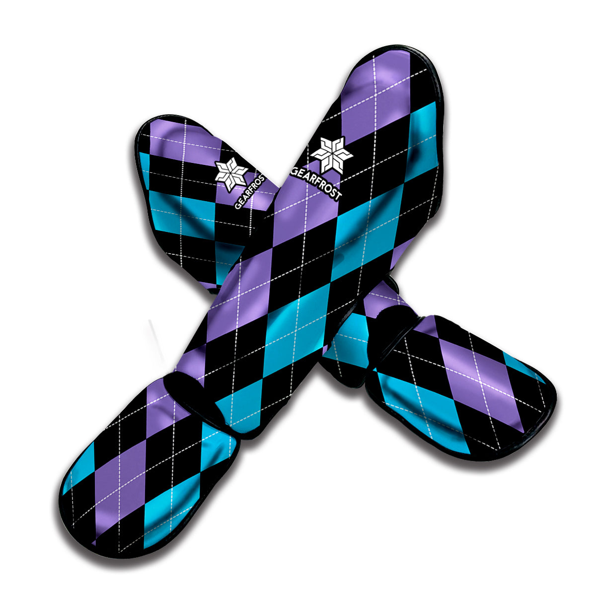 Purple Black And Blue Argyle Print Muay Thai Shin Guard