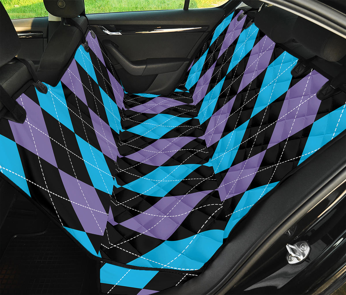 Purple Black And Blue Argyle Print Pet Car Back Seat Cover