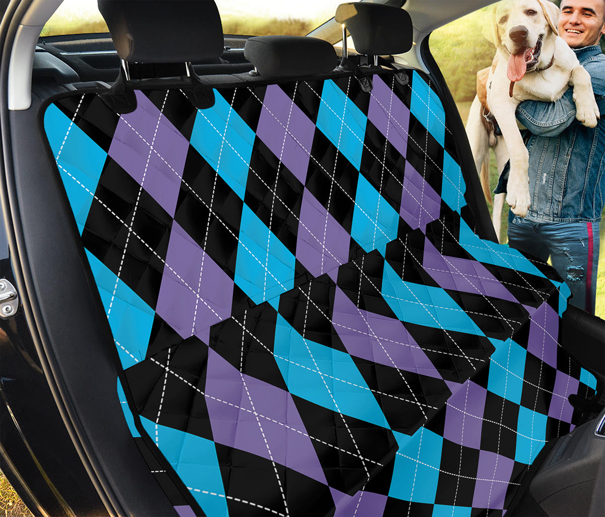 Purple Black And Blue Argyle Print Pet Car Back Seat Cover