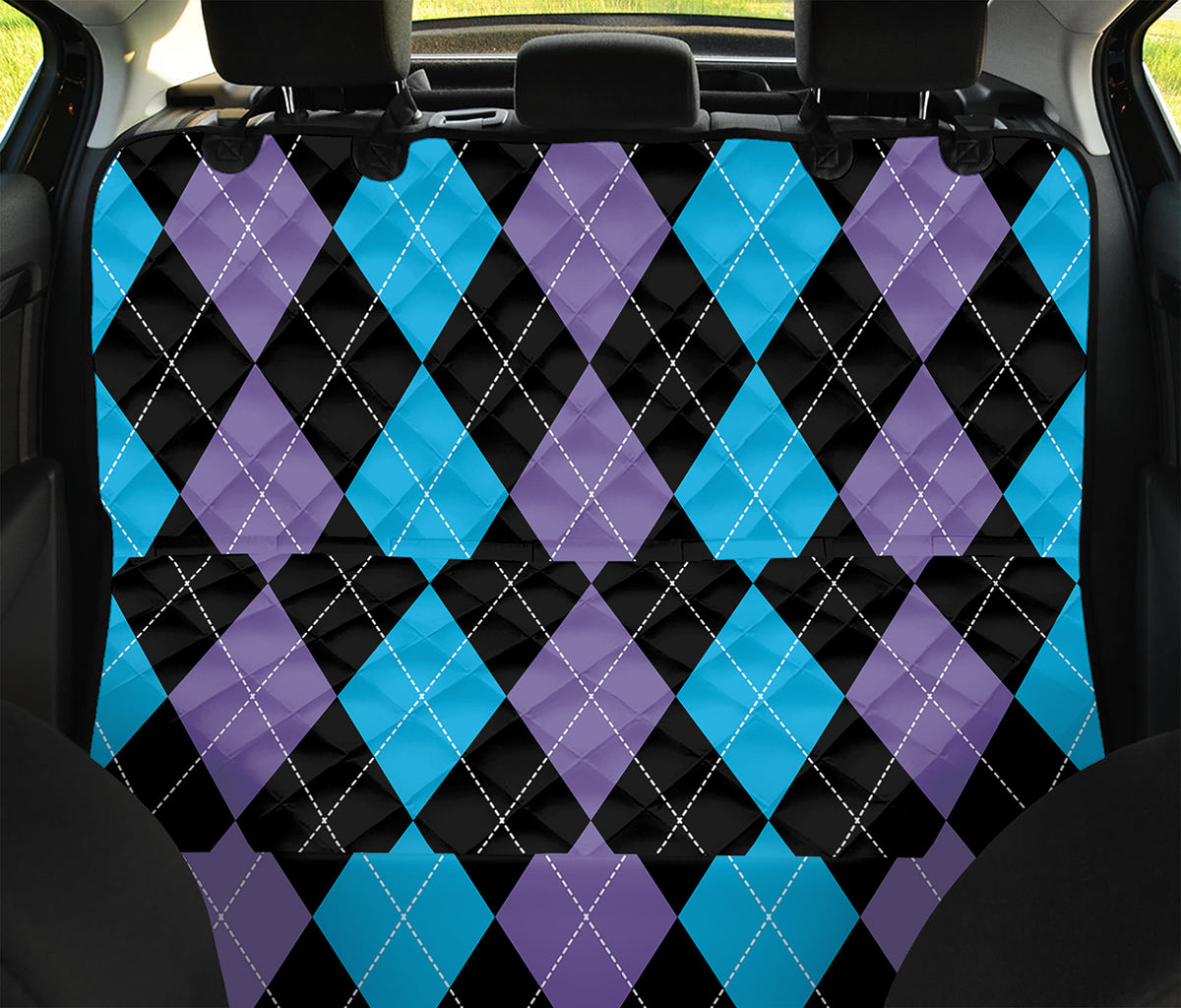 Purple Black And Blue Argyle Print Pet Car Back Seat Cover