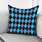 Purple Black And Blue Argyle Print Pillow Cover
