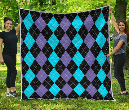 Purple Black And Blue Argyle Print Quilt