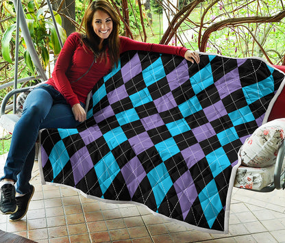 Purple Black And Blue Argyle Print Quilt