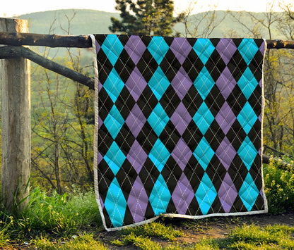 Purple Black And Blue Argyle Print Quilt