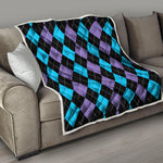 Purple Black And Blue Argyle Print Quilt