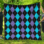 Purple Black And Blue Argyle Print Quilt