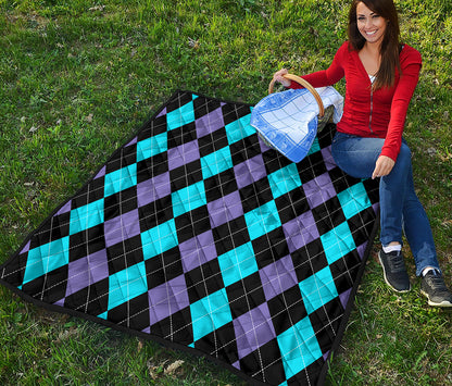 Purple Black And Blue Argyle Print Quilt