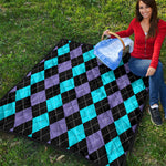 Purple Black And Blue Argyle Print Quilt