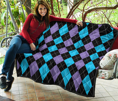 Purple Black And Blue Argyle Print Quilt