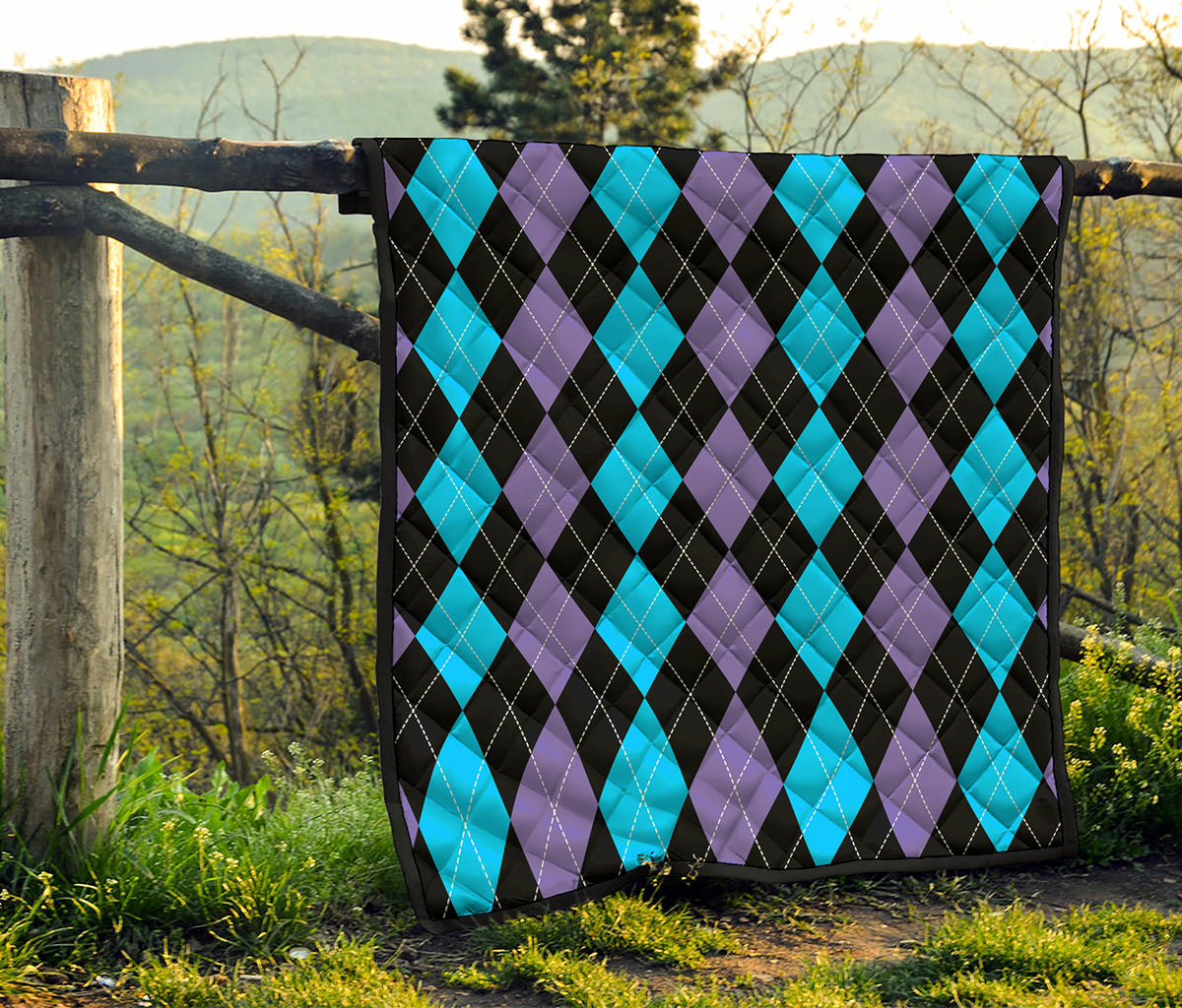 Purple Black And Blue Argyle Print Quilt