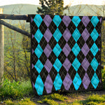 Purple Black And Blue Argyle Print Quilt