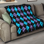 Purple Black And Blue Argyle Print Quilt