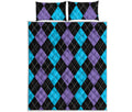 Purple Black And Blue Argyle Print Quilt Bed Set