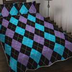 Purple Black And Blue Argyle Print Quilt Bed Set