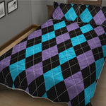 Purple Black And Blue Argyle Print Quilt Bed Set