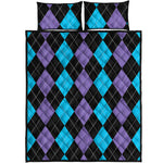 Purple Black And Blue Argyle Print Quilt Bed Set