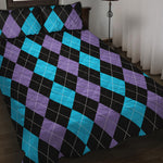 Purple Black And Blue Argyle Print Quilt Bed Set