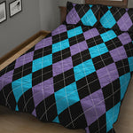 Purple Black And Blue Argyle Print Quilt Bed Set