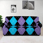 Purple Black And Blue Argyle Print Sofa Cover