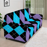 Purple Black And Blue Argyle Print Sofa Cover