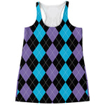 Purple Black And Blue Argyle Print Women's Racerback Tank Top