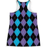 Purple Black And Blue Argyle Print Women's Racerback Tank Top