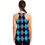 Purple Black And Blue Argyle Print Women's Racerback Tank Top