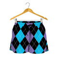 Purple Black And Blue Argyle Print Women's Shorts