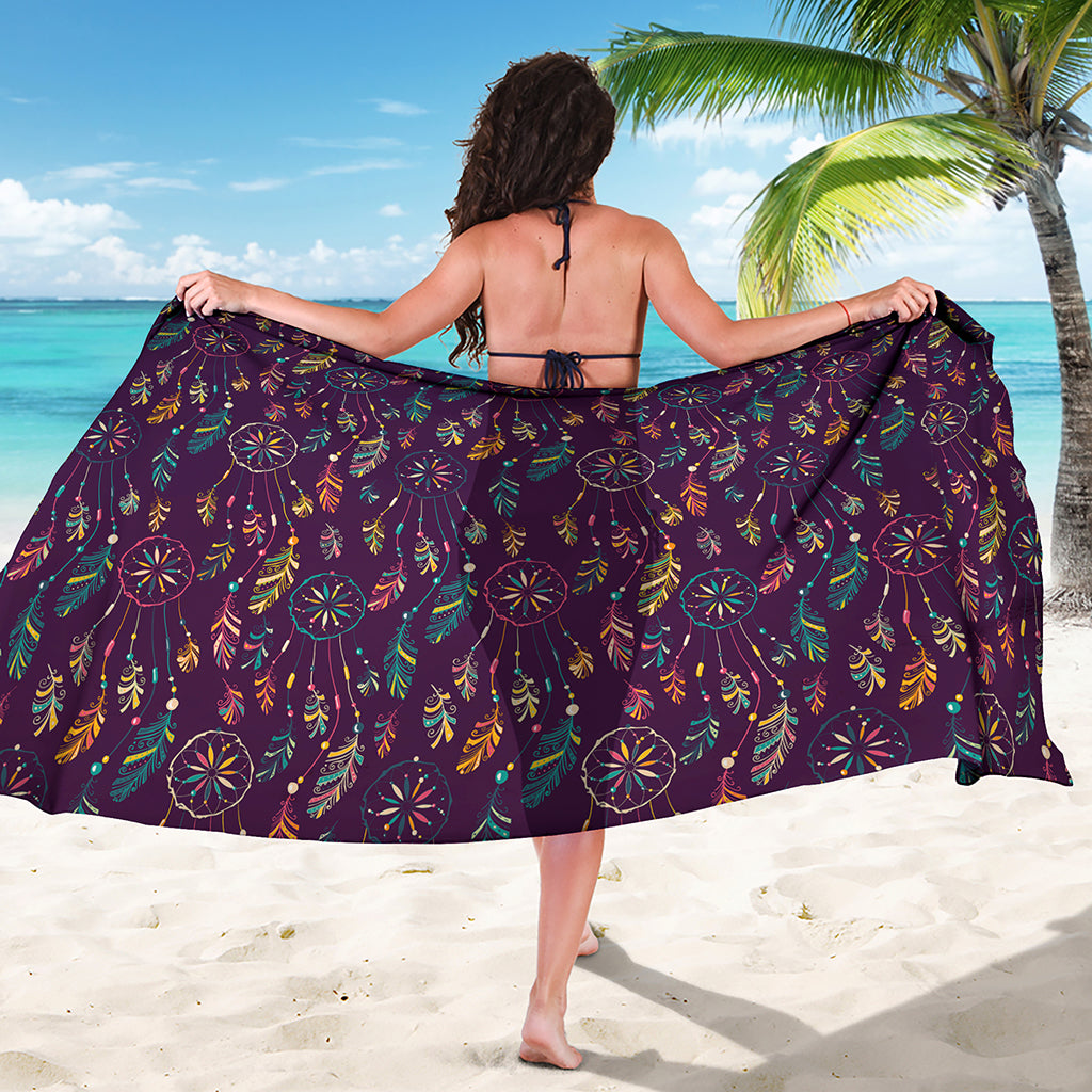 Purple Bohemian Dream Catcher Print Beach Sarong Wrap