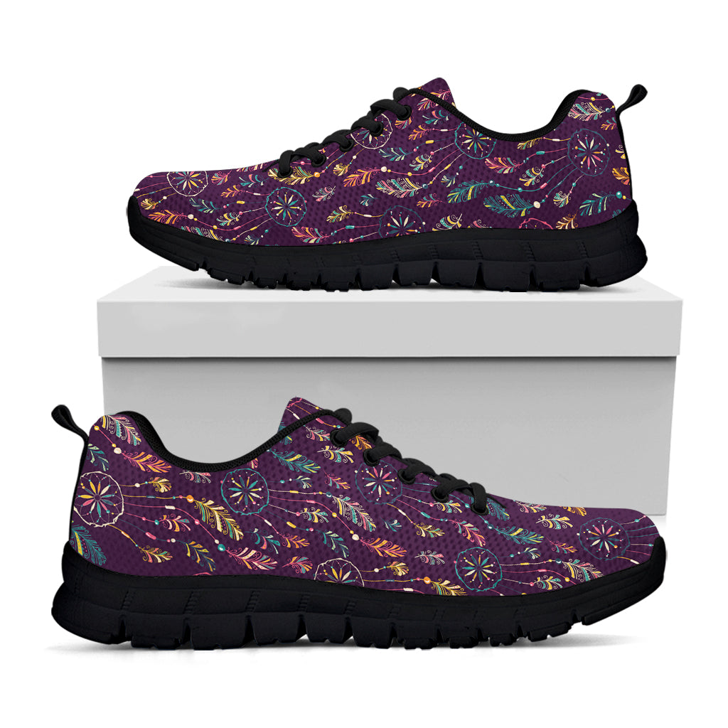 Purple Bohemian Dream Catcher Print Black Sneakers