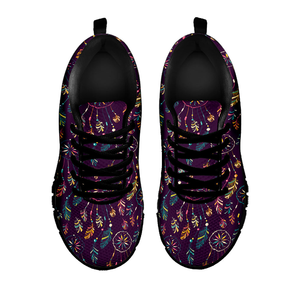 Purple Bohemian Dream Catcher Print Black Sneakers