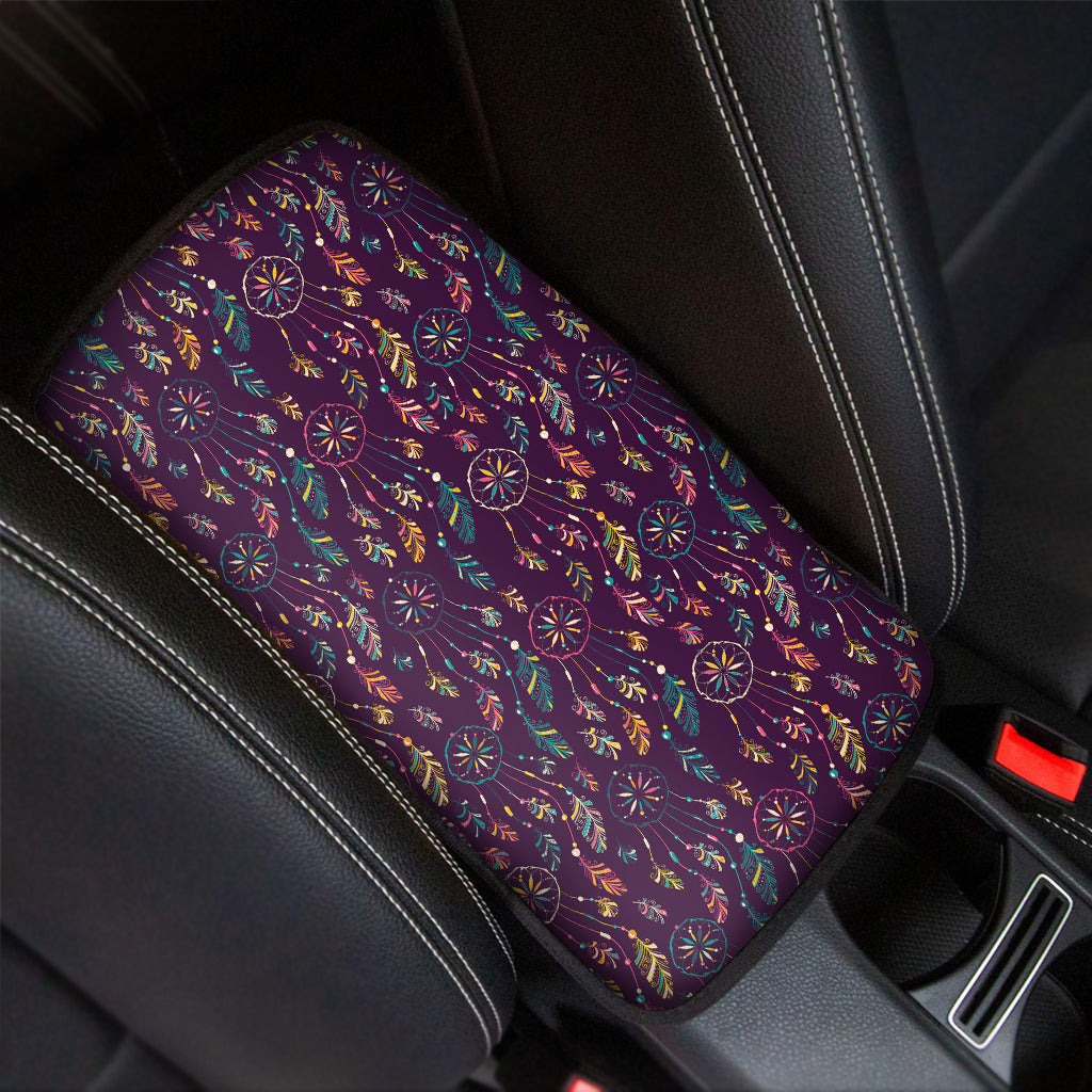 Purple Bohemian Dream Catcher Print Car Center Console Cover