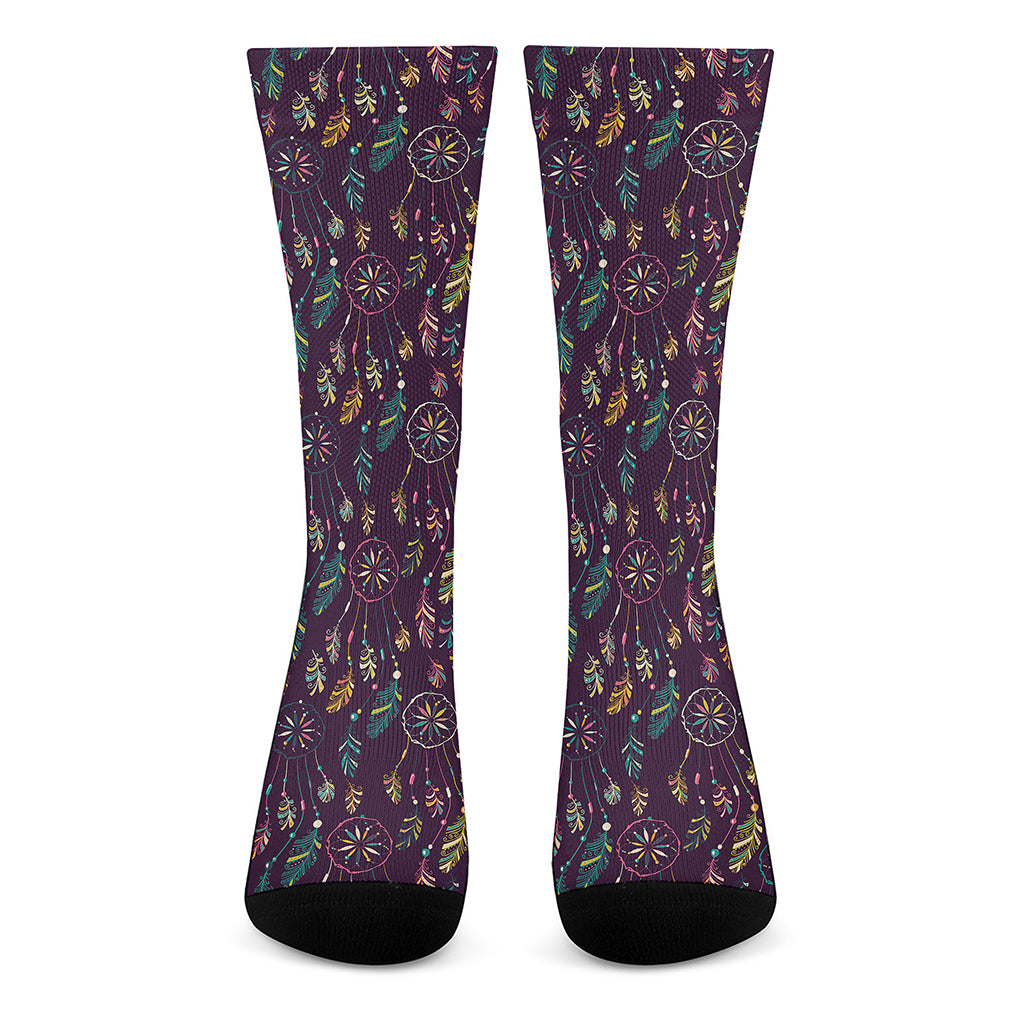 Purple Bohemian Dream Catcher Print Crew Socks