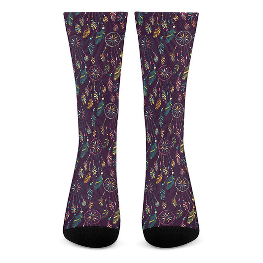 Purple Bohemian Dream Catcher Print Crew Socks