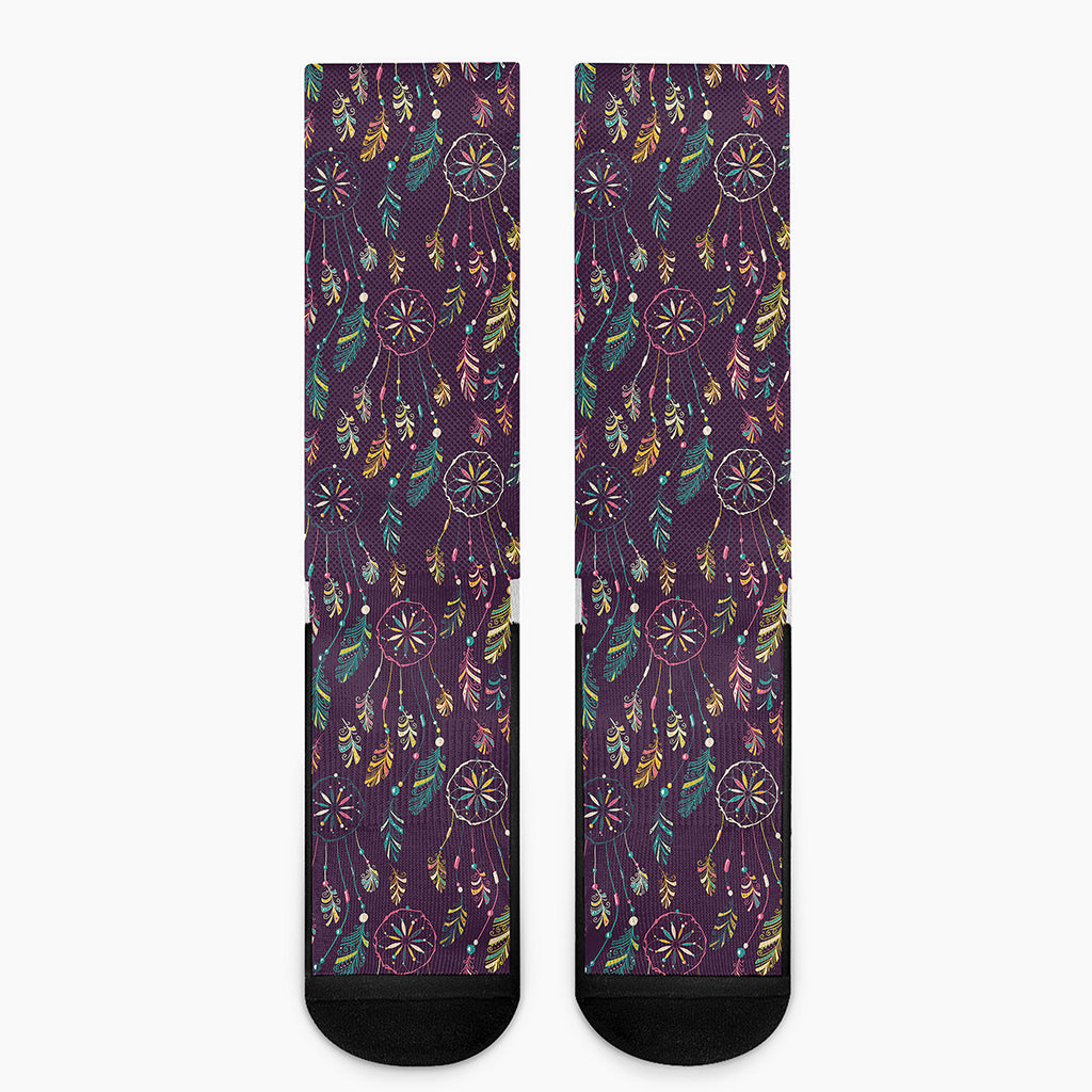 Purple Bohemian Dream Catcher Print Crew Socks