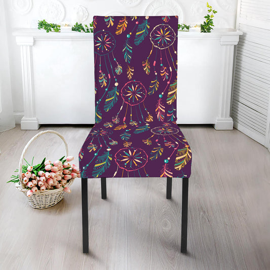 Purple Bohemian Dream Catcher Print Dining Chair Slipcover