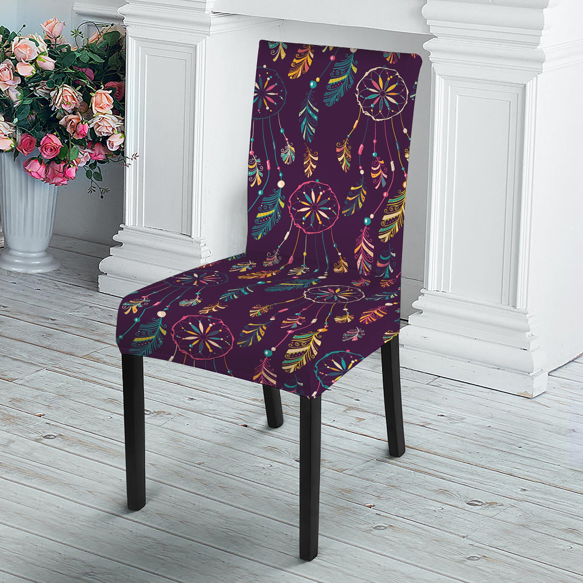 Purple Bohemian Dream Catcher Print Dining Chair Slipcover