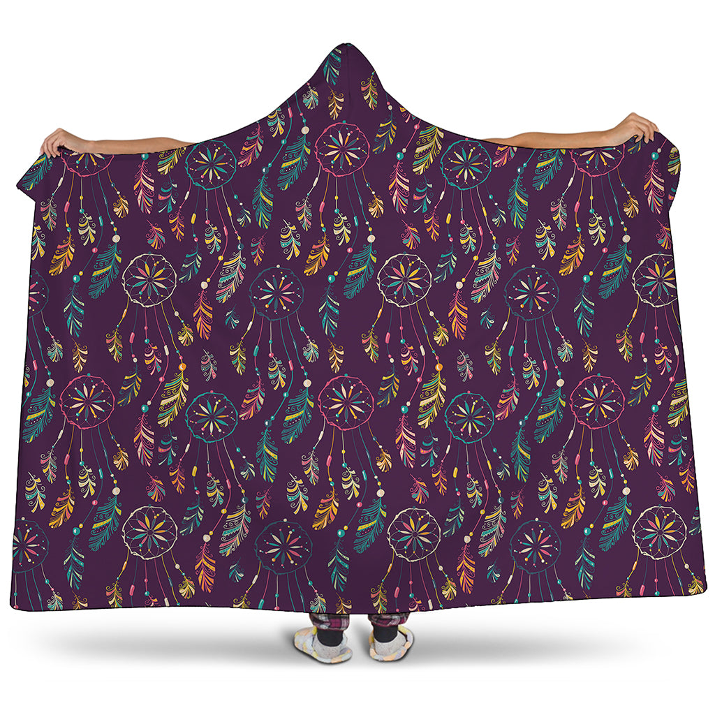 Purple Bohemian Dream Catcher Print Hooded Blanket