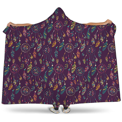 Purple Bohemian Dream Catcher Print Hooded Blanket