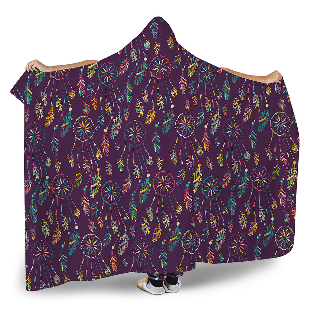 Purple Bohemian Dream Catcher Print Hooded Blanket