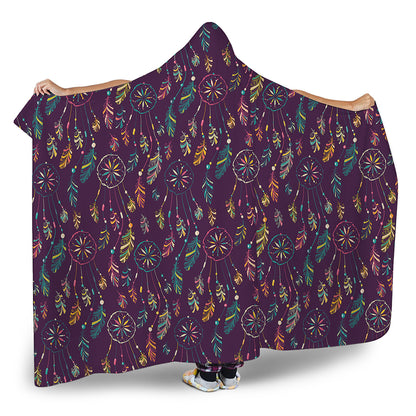 Purple Bohemian Dream Catcher Print Hooded Blanket