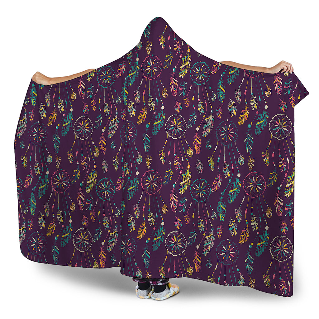 Purple Bohemian Dream Catcher Print Hooded Blanket
