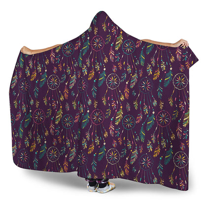 Purple Bohemian Dream Catcher Print Hooded Blanket