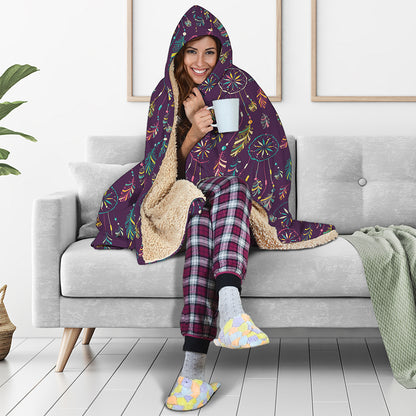 Purple Bohemian Dream Catcher Print Hooded Blanket